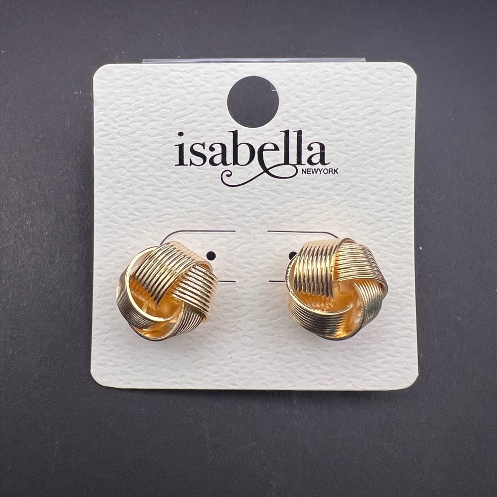 5/$25 Isabella New York Gold Knot Stud Earrings | Classic Minimalist Style